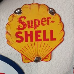 Vintage Super Shell Porcelain 6x6 Tank Signage