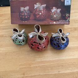 Three (3) Christmas Ornament Candle Holders