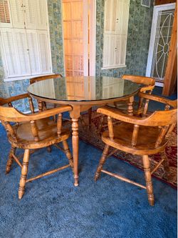 wood captains table and chairs