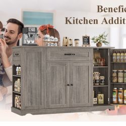 Kitchen Island Cart with Storage, 47'' Kitchen Storage Island on Wheels with 2 Drawers, Rolling Island Table with Adjustable Shelves, Mobile Buffet Si