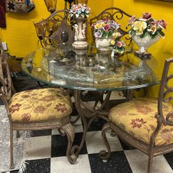Patio Glass Top Dining Table With 4 Chairs 