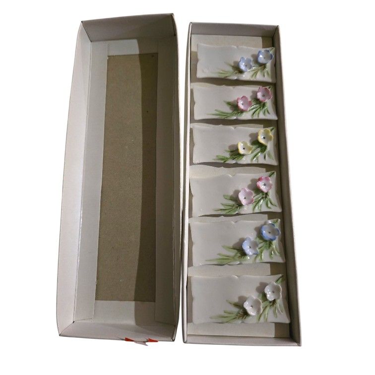 Vintage La Fleur Porcelain Name Place Settings Flowers No. 204 JAPAN Set Of 6