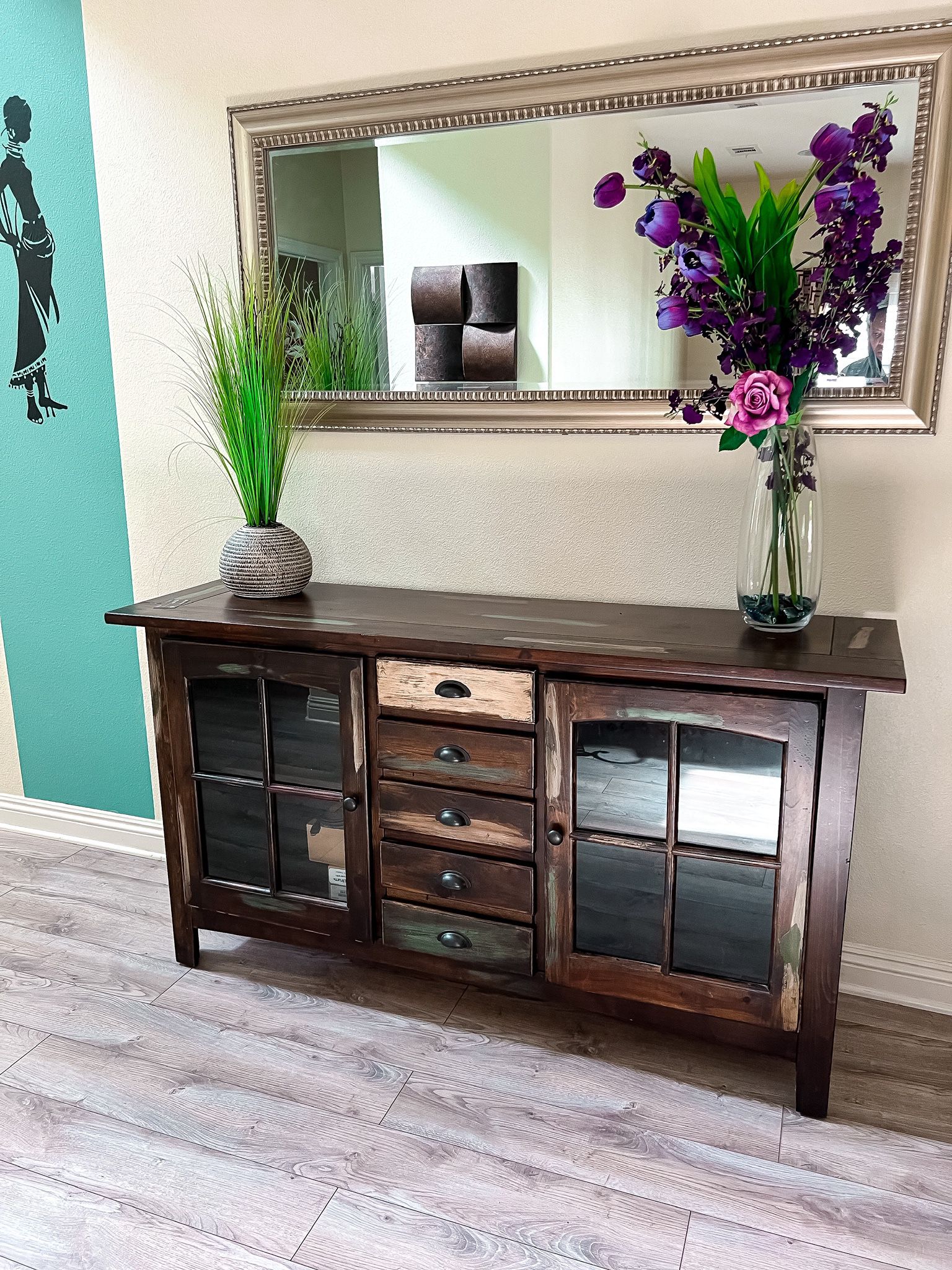 Reclaimed Wood Like Rustic Finish Sideboard/Entryway Console/Buffet Table  