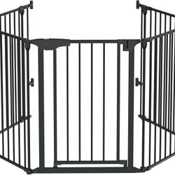134 Inches Wide Configurable Baby Gate, Fireplace Safety Fence/Guard, Adjustable 5-Panel Metal Play Yard for Toddler/Pet/Dog, Christmas Tree Fence, In
