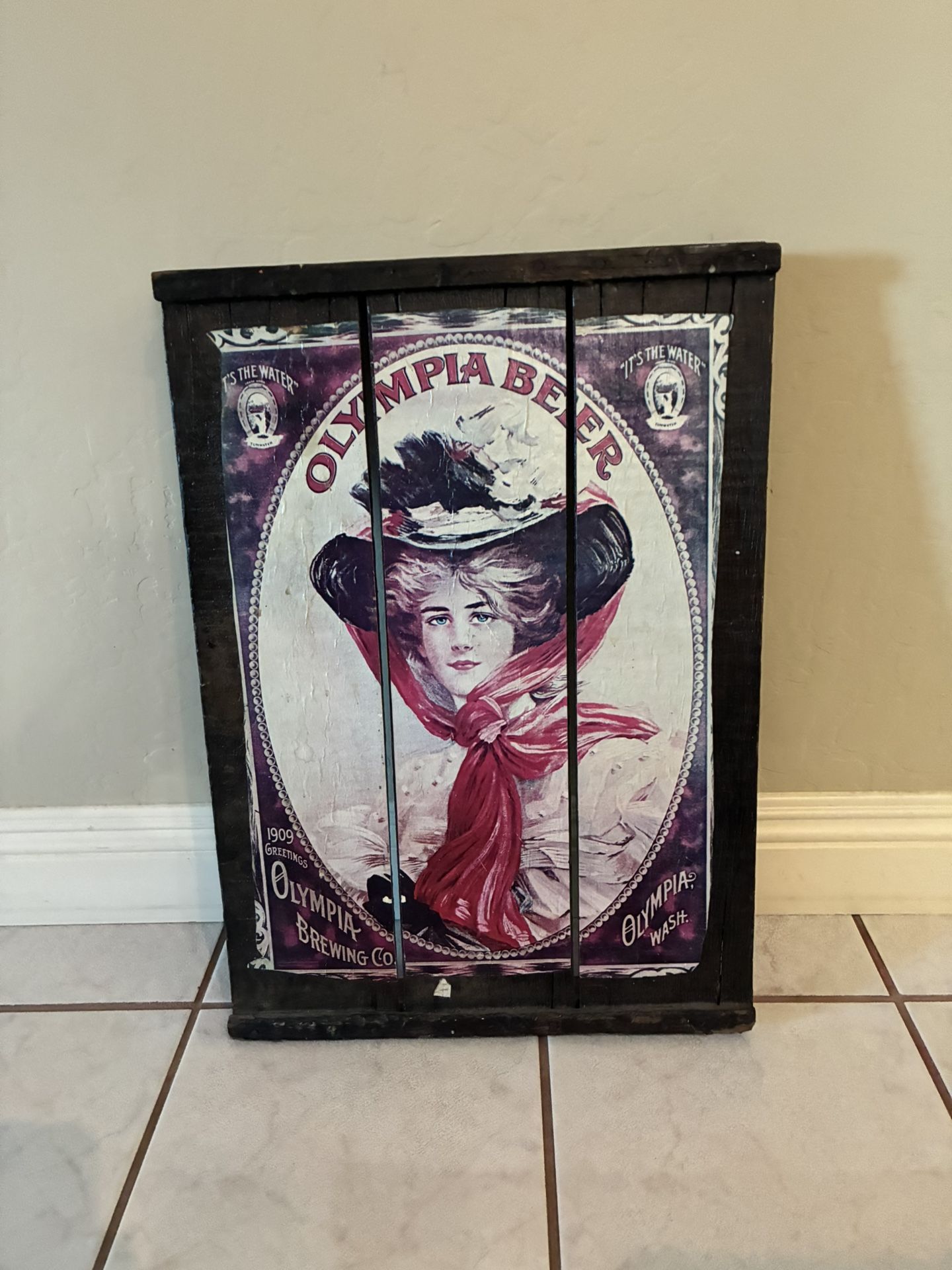 Vintage Wooden “OLYMPIA” Brewing Co. Beer/ Bar/ Pub Sign. Approx. 17x24.