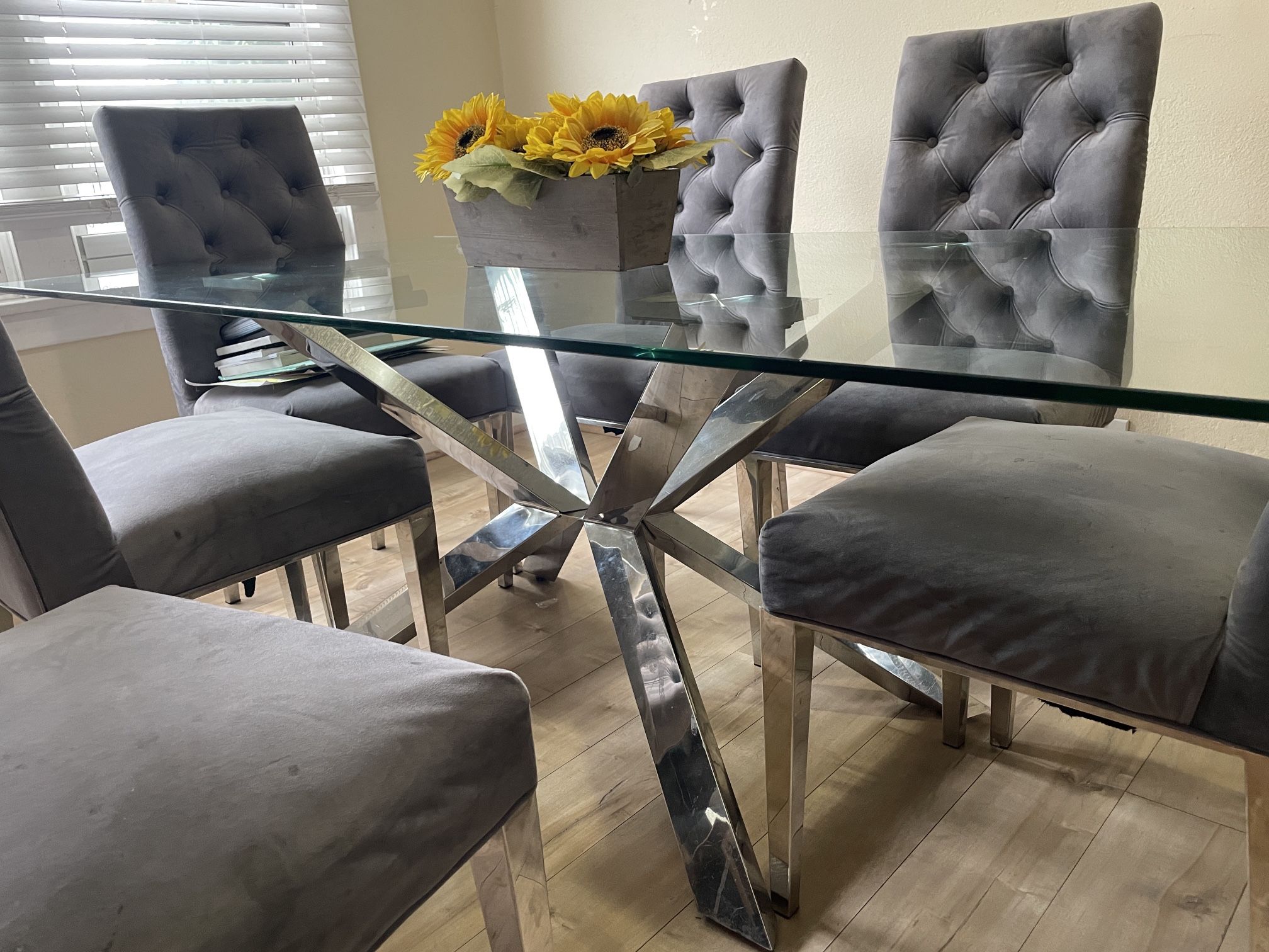 Glass Dining Table 6 Chairs
