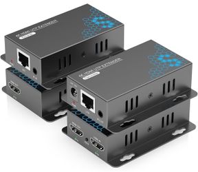 4K HDMI Extender Over Ethernet CAT5e/CAT6/6a/CAT7 230FT 4K@30Hz Equipped with IR, Loop Out, PoC & EDID for Home Theater, Office, Church, Classroom & D