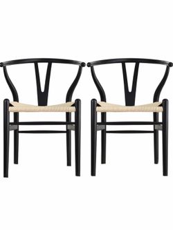 Pair of Bed Bath & Beyond Wishbone Chairs – Black & Cream Pair - Nearly New