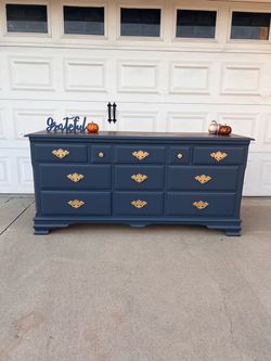 Blue Dresser with Gold Hardware