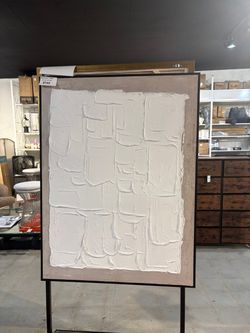Modern Abstract Textured Wall Art on Metal Stand – Neutral Sculptural Décor
