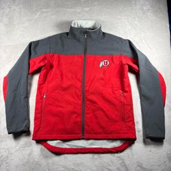 Utah Utes Jacket Men’s Medium Gray Red Softshell Full Zip NCAA Warm #2701