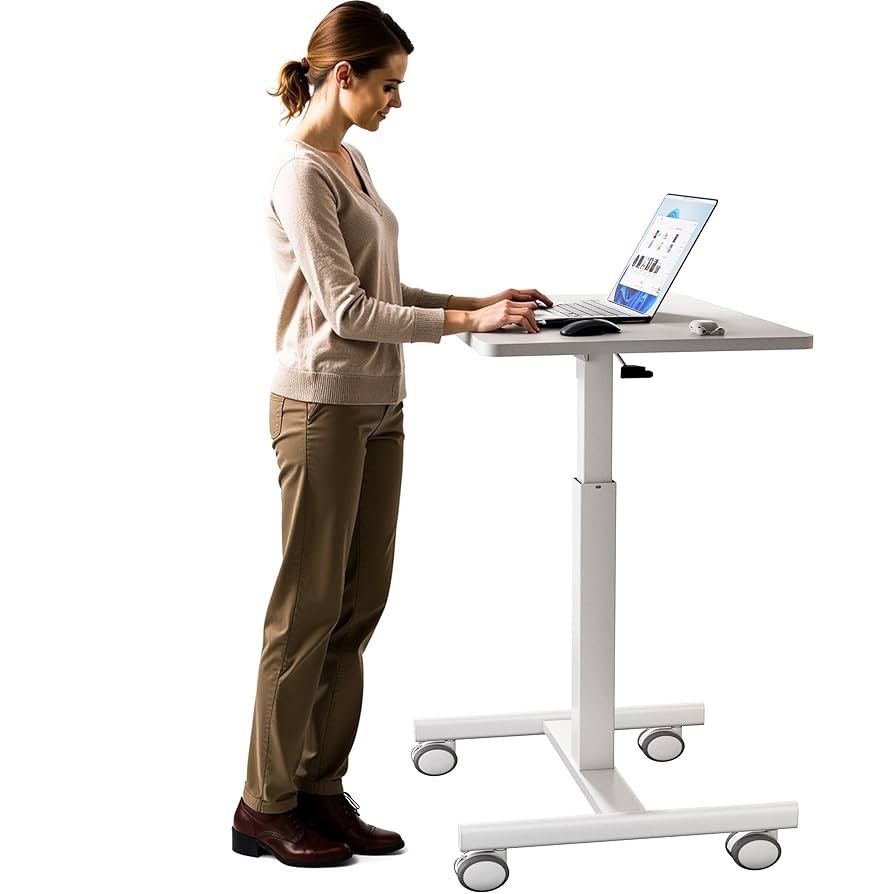 Mobile Laptop Standing Desk Adjustable Height, Small Mobile Desk Workstation with Wheels, Portable Rolling Computer Desk Cart for Home Office Classroo