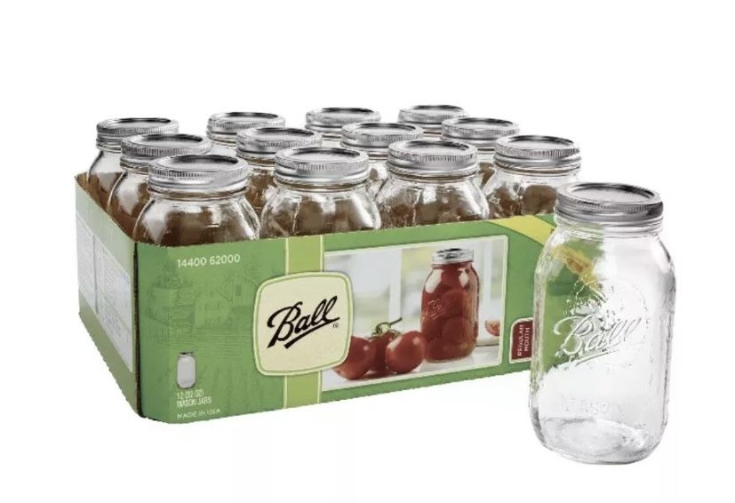 BALL 32oz Canning Mason Pickle Jar - 12 Pack REGULAR MOUTH In Hand Fast Shipping