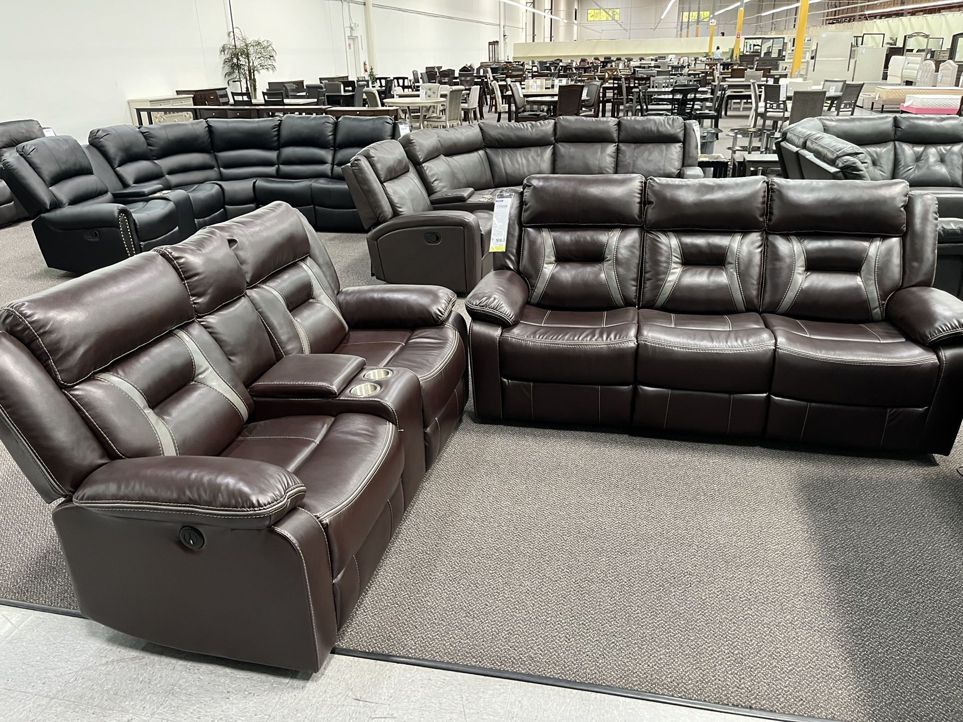 New Reclining Couch / Love Seat. Brown Gel Leatherette. Free Delivery!