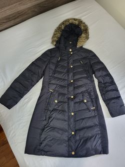 Michael Kors Down Puffer Parka Faux Fur Hood Black Women