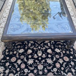 Large Glass And  Wood Coffee Table 