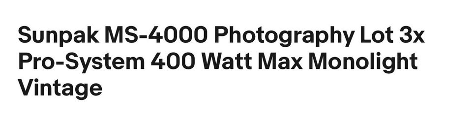 Sunpak MS-4000 Photography Lot 3x Pro-System 400 Watt Max Monolight vintage