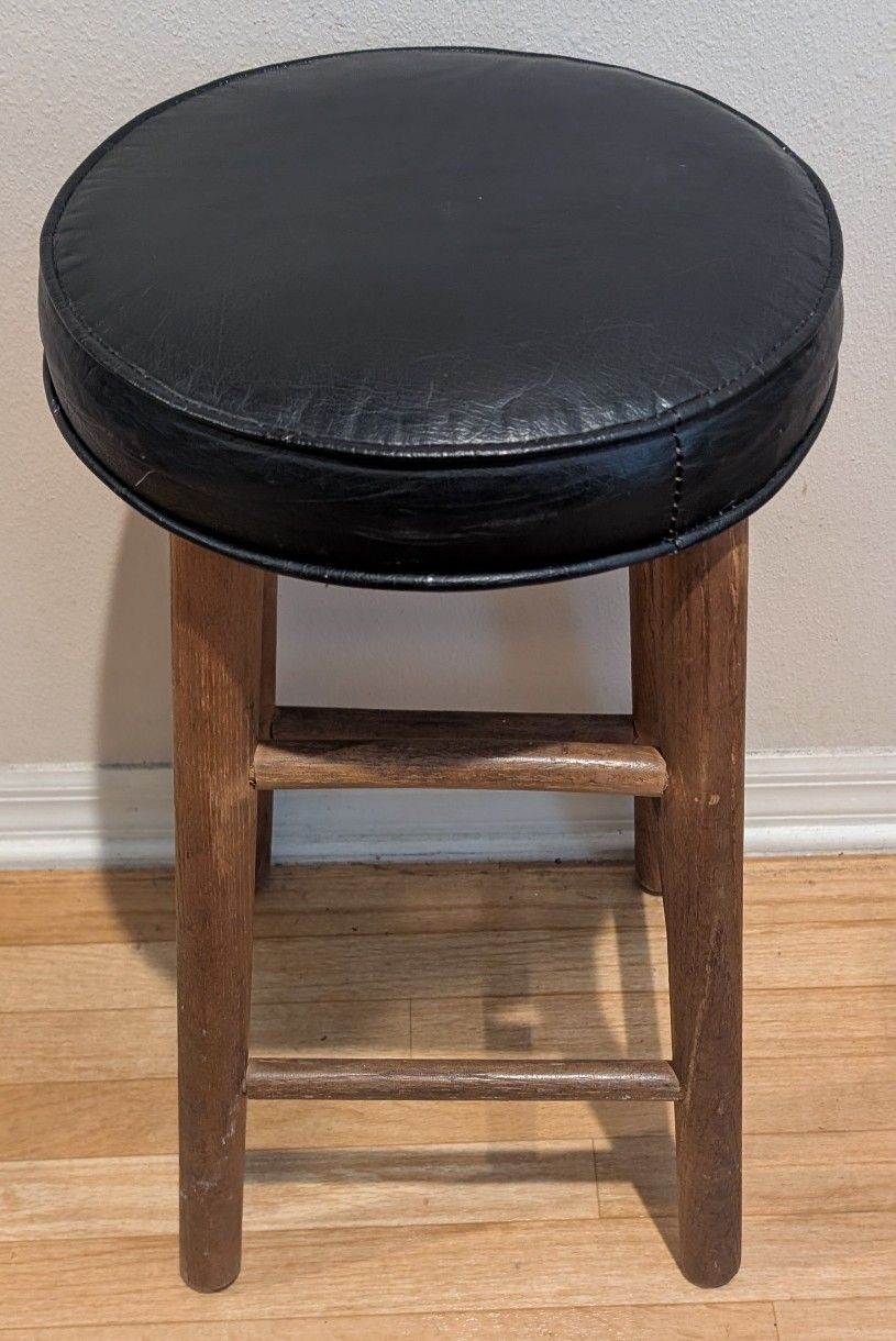 Black Padded Wood Stool