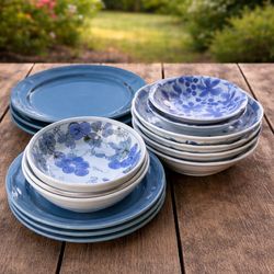 Vintage Japanese Blue & White/ floral Dish Set– Plates & Bowls