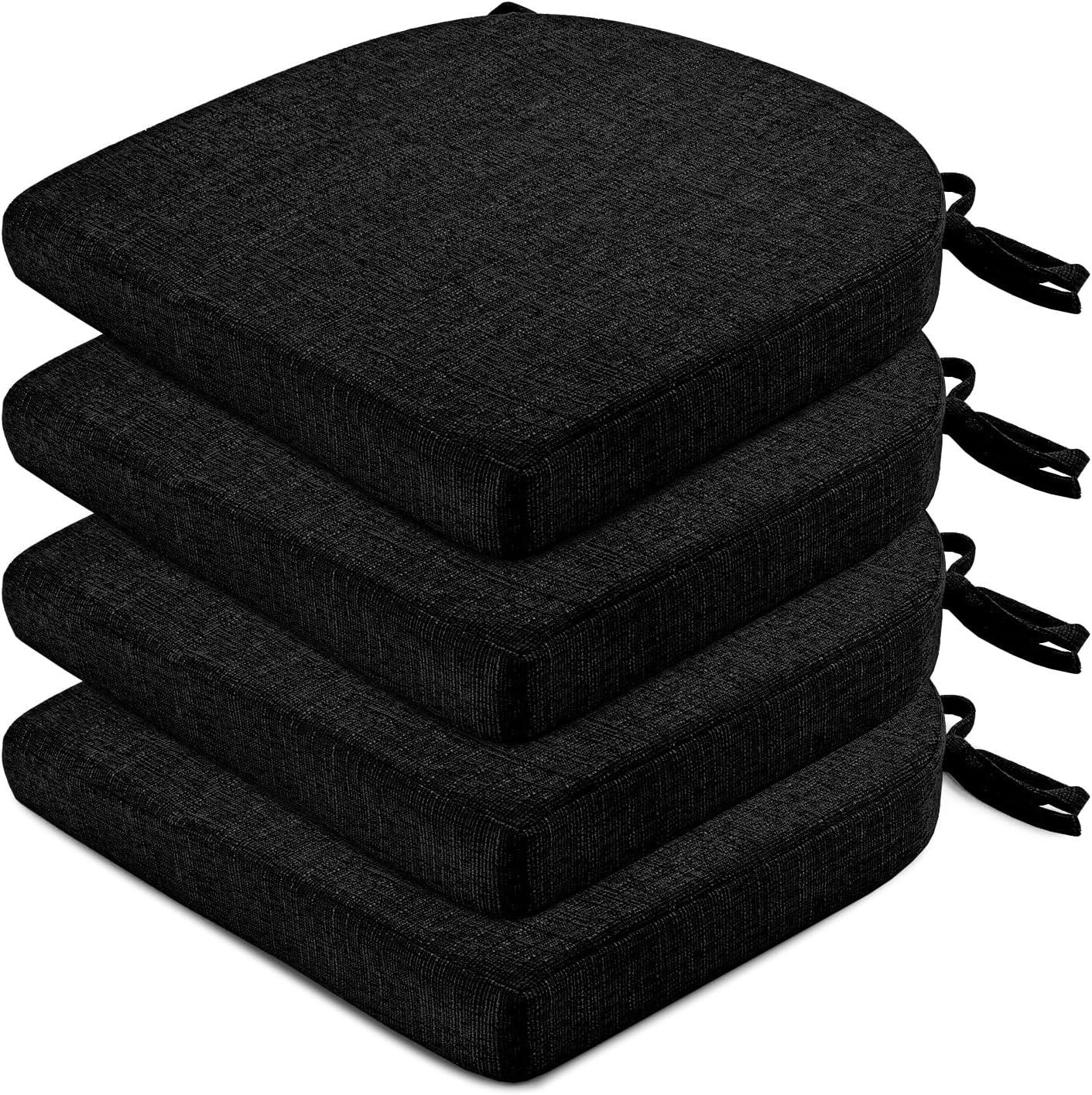 Chair Cushions for Dining Chairs 4 Pack- with Ties and Non-Slip Backing - Black