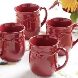 Princess House #6327 Pavillion Berry Coffee Mugs Set Of 4 New