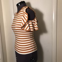 Anthropologie Women’s Orange & White Striped Ruffled Flutter Sleeve Shirt Size S