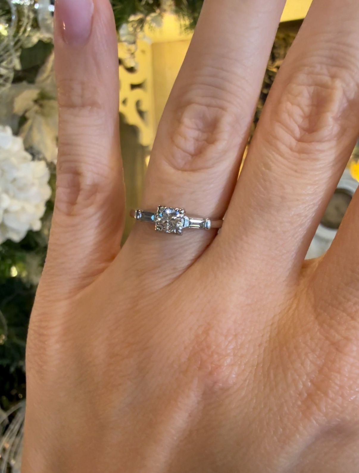 Platinum Engagement Wedding Ring With Natural Old European Cut Diamonds
