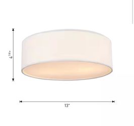 Generation Lighting Larson Small 13 in. 2-Light Matte White Modern Flush Mount with White Linen Fabric Shade