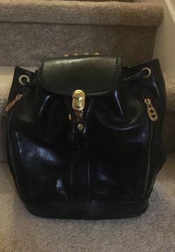 Black leather pocketbook knapsack from Italy