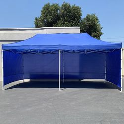 (Brand New) $240 Heavy Duty 10x20 FT Canopy (with 4 Sidewalls) Ez Pop Up Outdoor Party Tent w/ Carry Bag (White/Blue)
