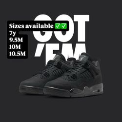 Air Jordan 4 Black Cat Sizes 7y 9.5M 10M 10.5M