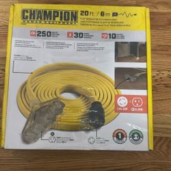 BRAND NEW NEVER USED Champion Power Equipment 20 ft. 125/250V 30A Fan-Style Flat Generator Extension Cord, L14-30P to Four 5-20R