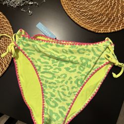 Bright Yellow/green Leopard Print High Rise Bikini Bottoms 