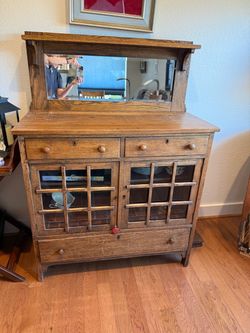 Antique Arts & Crafts Quartersawn Oak Buffet Hutch with Mirror