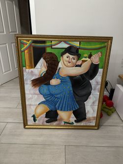 Large Framed Fernando Botero–Style Painting – 37”x42.5”