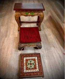Decorative Carved Wooden Nesting Tables Set 3