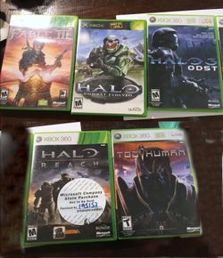Lot of 5 XBox 360 Games Too Human, Halo, Fable