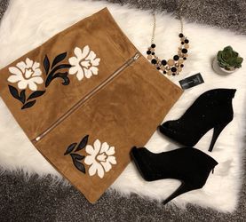 INC suede floral skirt