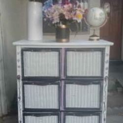 6 Basket Storage With Hand Painted Design - White With Lavender And Black