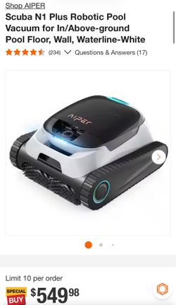 Scuba N1 Plus Robotic Pool Vacuum for In/Above-ground Pool Floor, Wall, Waterline-White