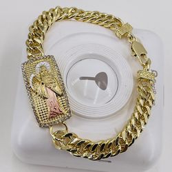 Pulsera LA SANTA MUERTE oró laminado 14k/bracelet THE GRIM REAPER Gold plated