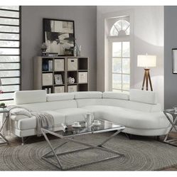 White Faux Leather Sectional Sofa (Free Delivery)