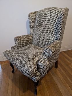 Vintage Black & White Upholstered Wingback Chair