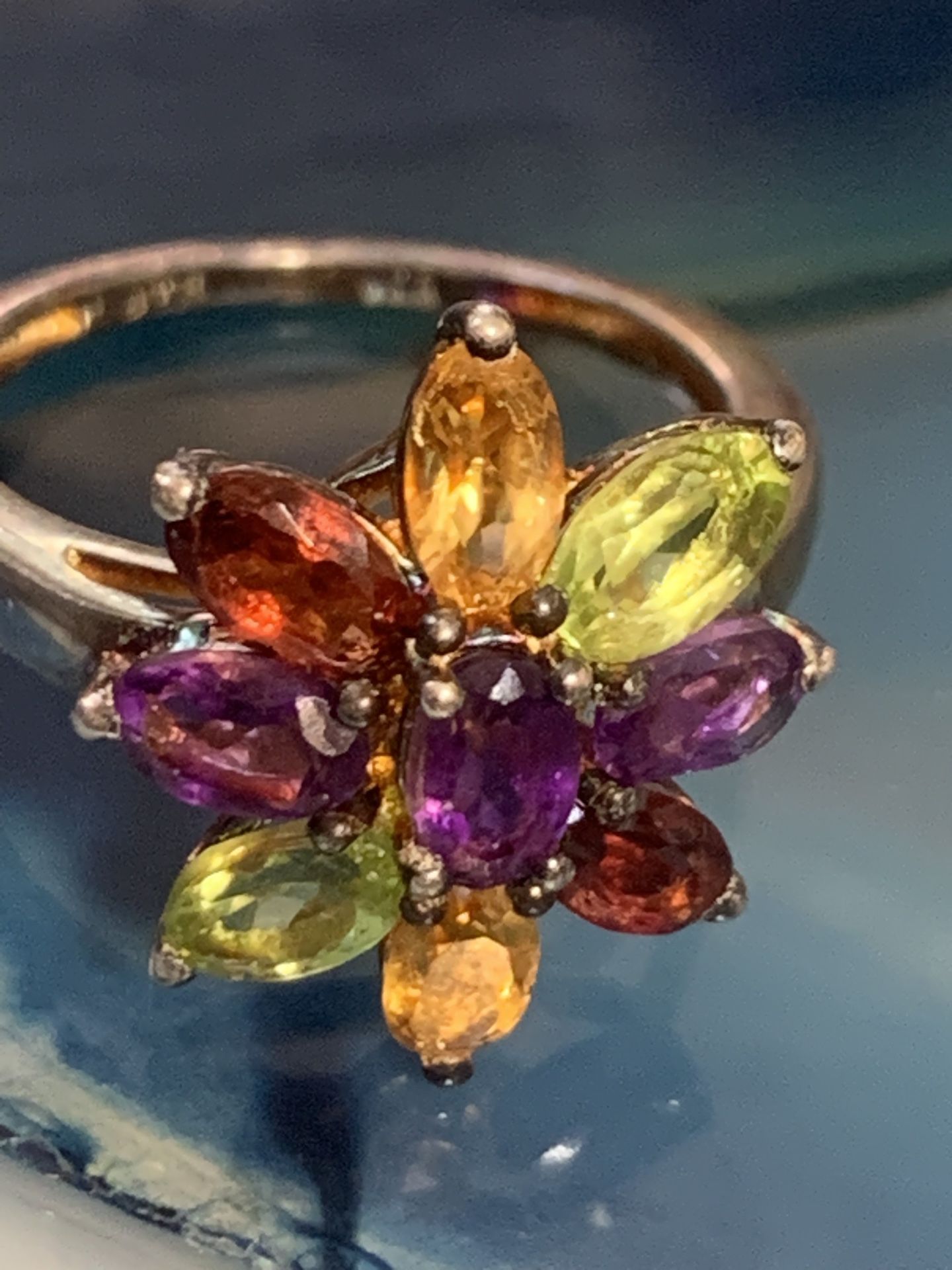 Multi Gemstone Flower Ring Size 5