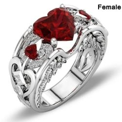 ROMANTIC  CLARET RED HEART STAINLESS STEEL FOREVER WEAR SILVER NEW  SIZE 8 RING