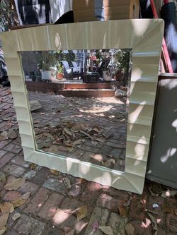 Large Italian Square Wall Mirror White Wavy Frame