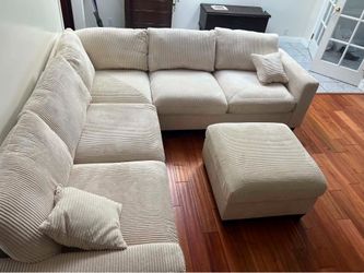 New Corduroy Sectional Sofa Couch with Ottoman! Free Delivery 🚚 and Assembly 😊!