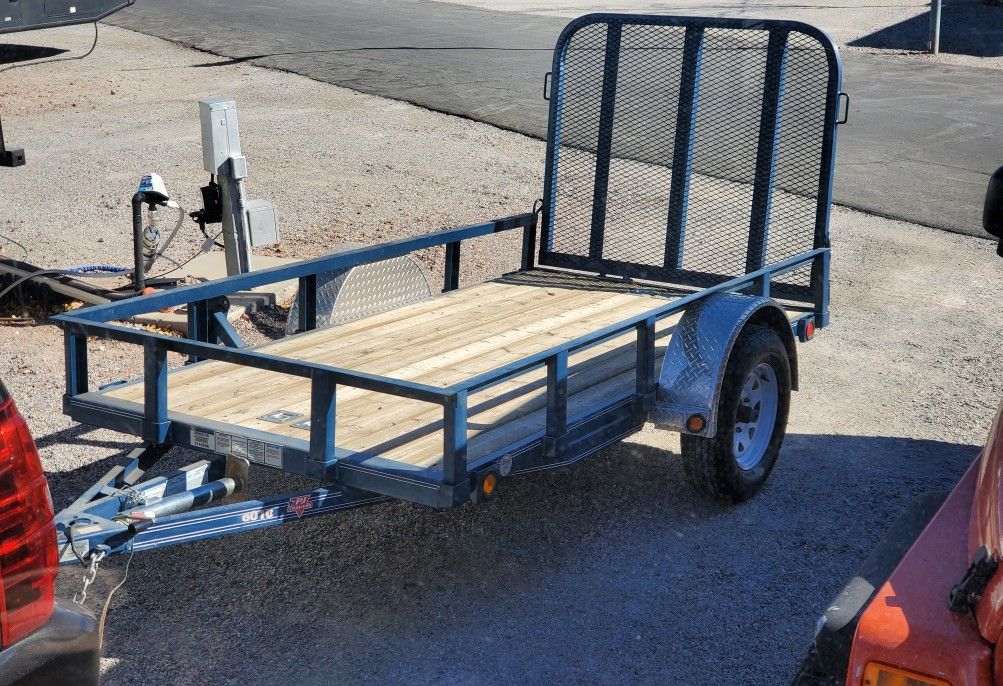 Pj Long Ramp PJ UTILITY TRAILER 5 FT. X 10 FT. BULLDOG RECEIVER, SWIVEL JACK, TIE ...