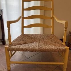 Vintage Wide Rattan And Wood Chair. Country Farm House. Monkey Pattern