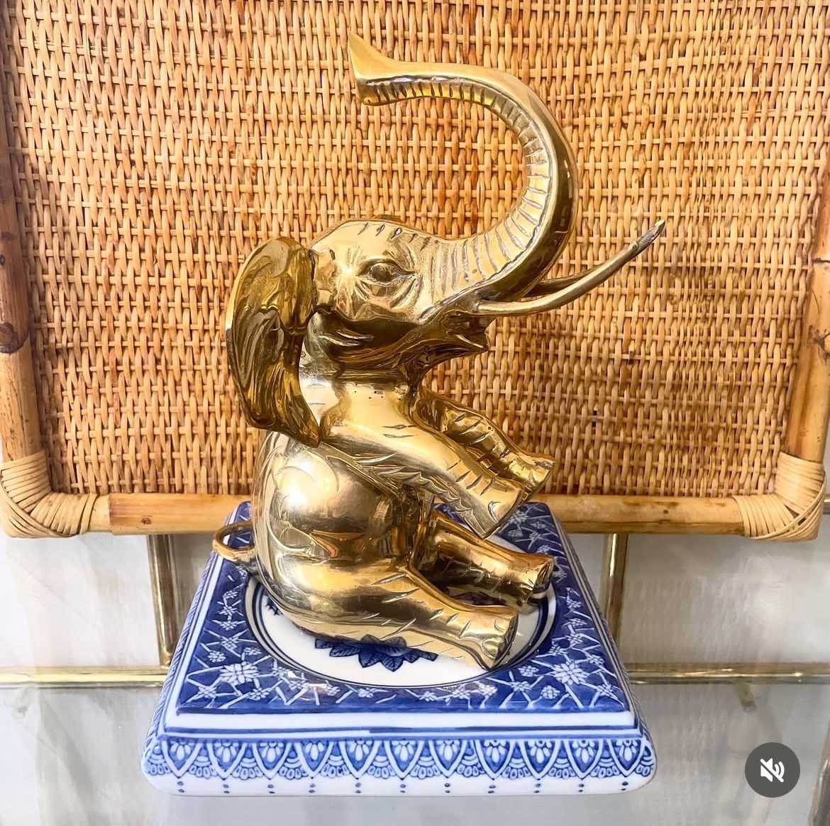 Vintage 10” H Solid Brass Elephant Figurine